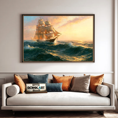 Sailing Ship in Storm Ocean Maritime Oil Painting - image 4