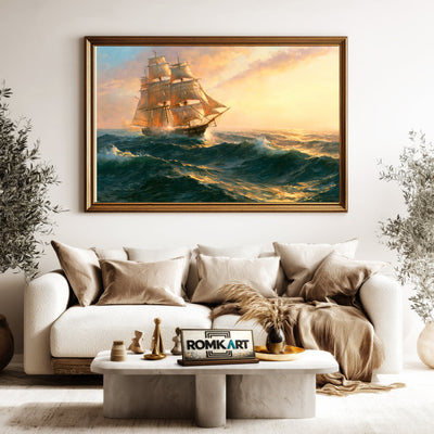Sailing Ship in Storm Ocean Maritime Oil Painting - image 5