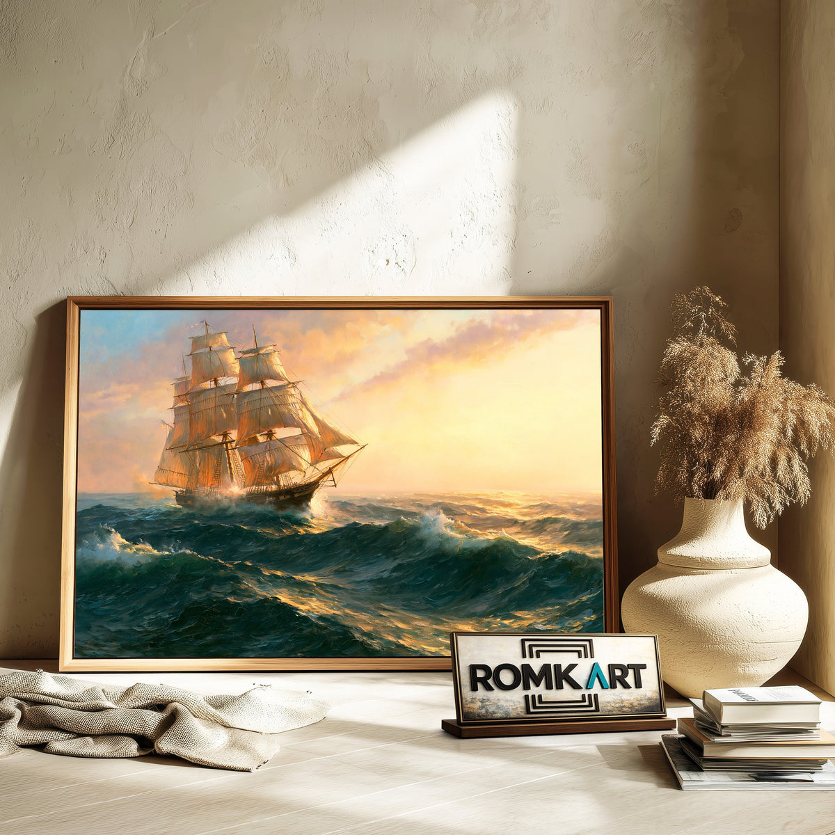Sailing Ship in Storm Ocean Maritime Oil Painting - image 6