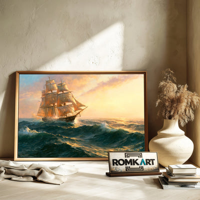 Sailing Ship in Storm Ocean Maritime Oil Painting - image 6