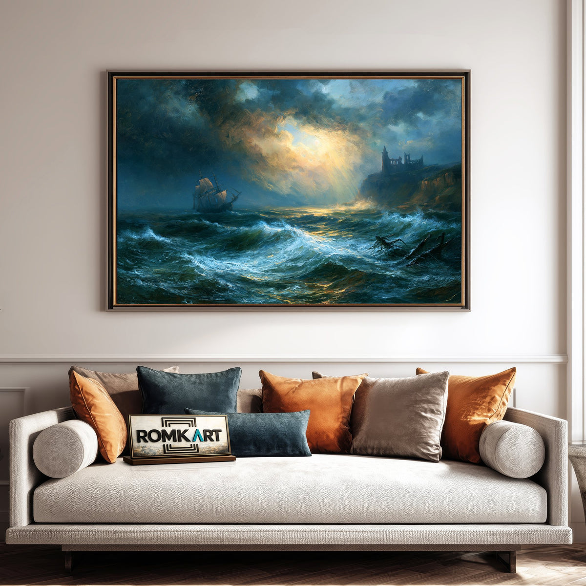 Sailing Ship In Stormy Sea Oil Painting - image 4