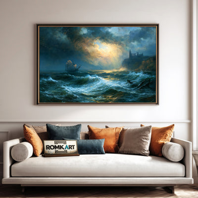 Sailing Ship In Stormy Sea Oil Painting - image 4