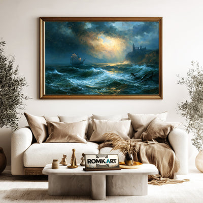 Sailing Ship In Stormy Sea Oil Painting - image 5