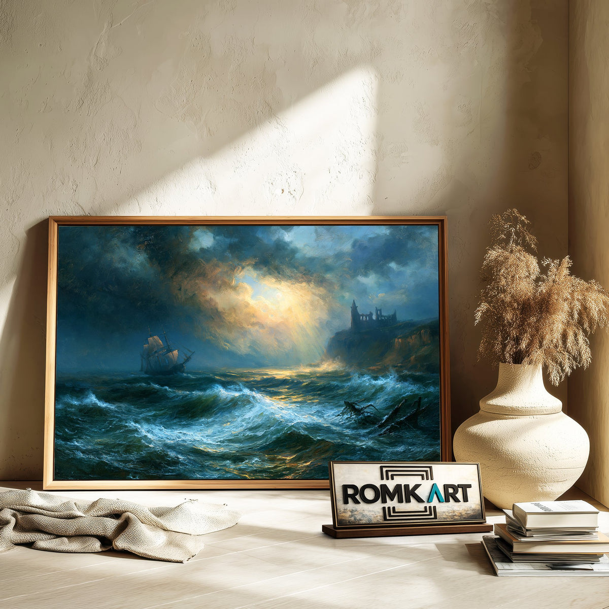 Sailing Ship In Stormy Sea Oil Painting - image 6