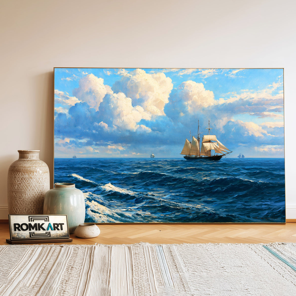 Sailing Ship In Summer Ocean Oil Painting - image 3