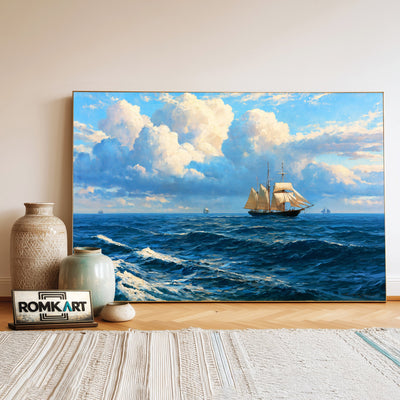 Sailing Ship In Summer Ocean Oil Painting - image 3