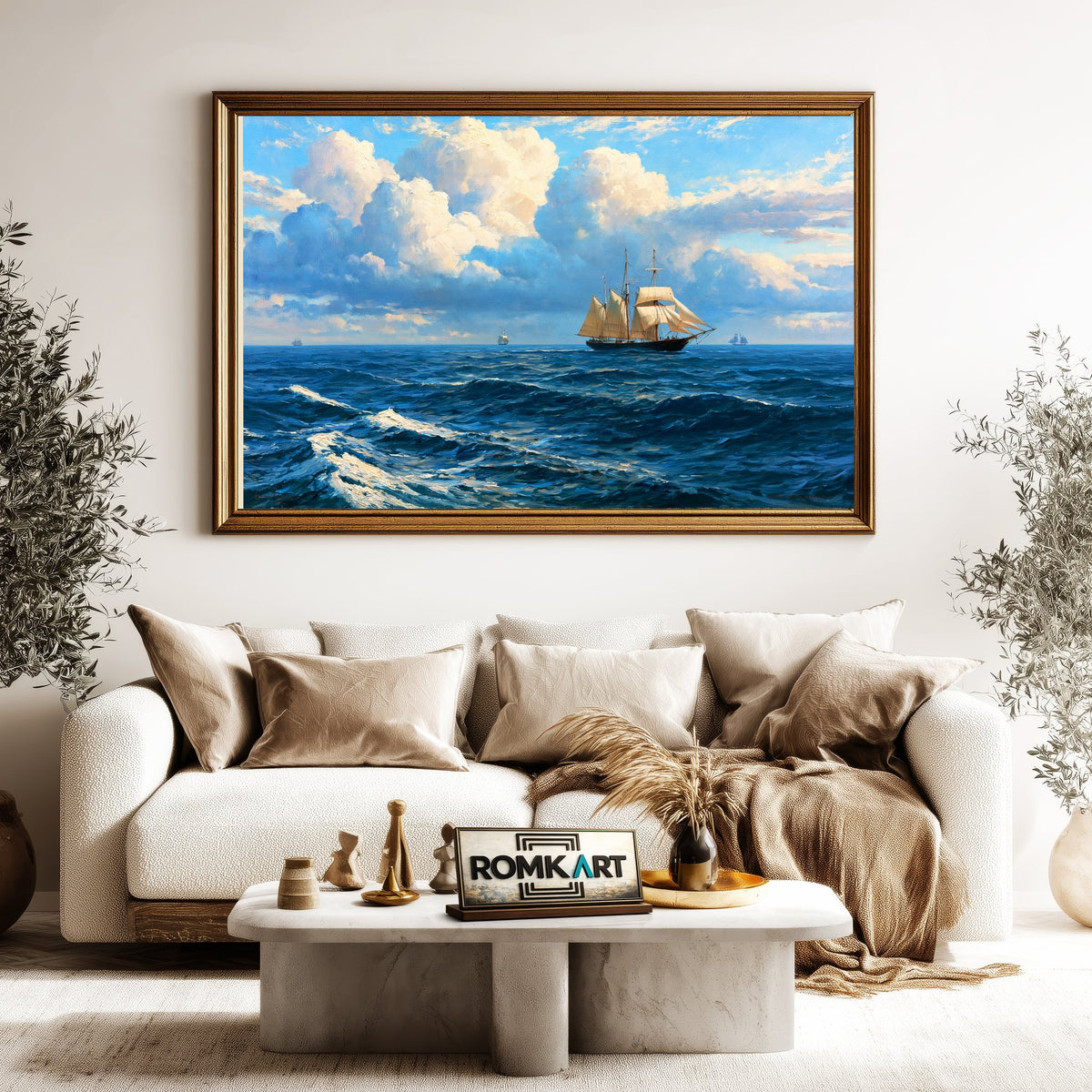 Sailing Ship In Summer Ocean Oil Painting - image 5