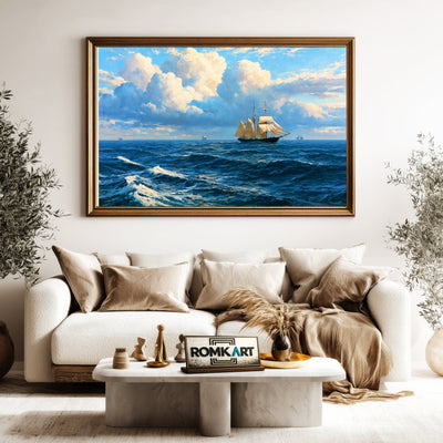 Sailing Ship In Summer Ocean Oil Painting - image 5