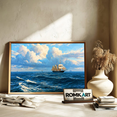 Sailing Ship In Summer Ocean Oil Painting - image 6