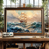 Sailing Ship on Storm Ocean Maritime Oil Painting - image 2