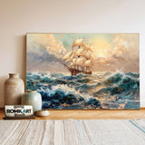 Sailing Ship on Storm Ocean Maritime Oil Painting - image 3