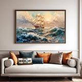 Sailing Ship on Storm Ocean Maritime Oil Painting - image 4