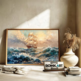 Sailing Ship on Storm Ocean Maritime Oil Painting - image 6
