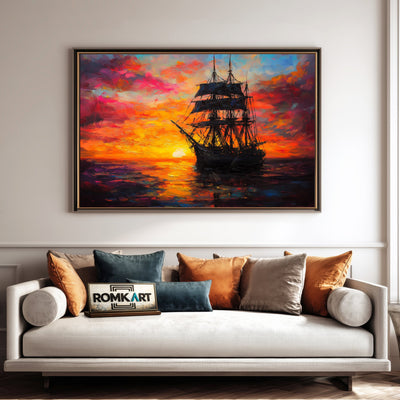 Sailing Ship on Sunset Maritime Oil Painting - image 4
