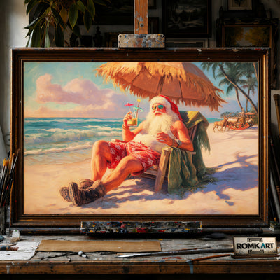 Santa Vacation hand-painted oil painting on canvas