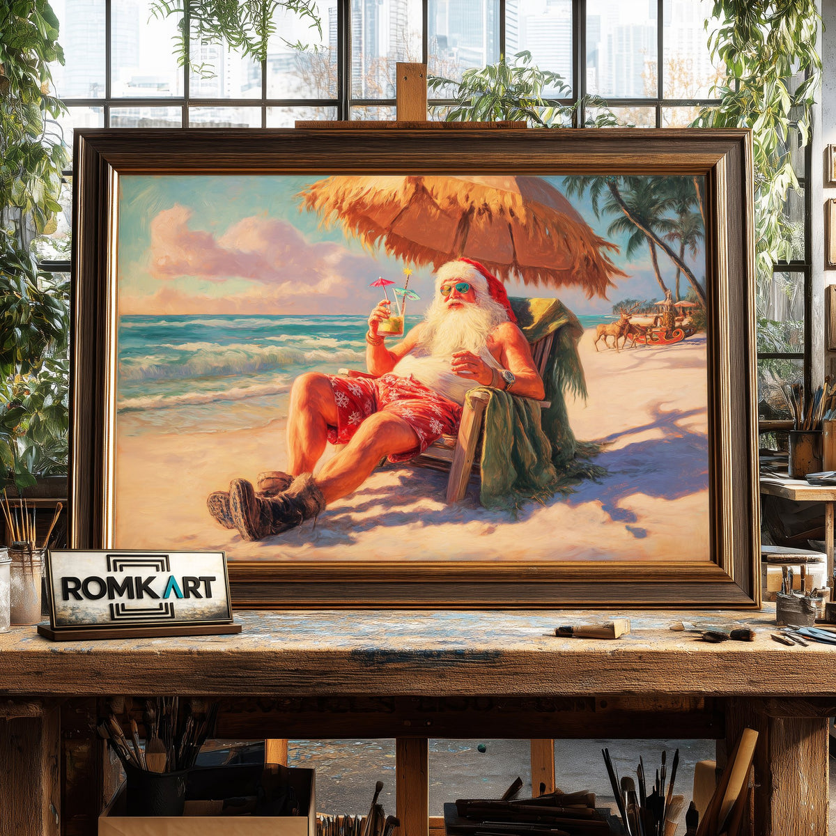 Santa Vacation Figurative Oil Painting - image 2