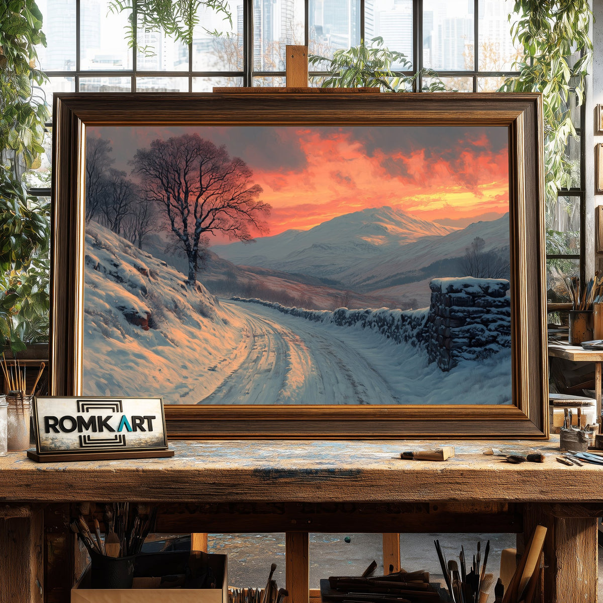 Scottish Highlands Winter Sunset Landscape Oil Painting - image 2