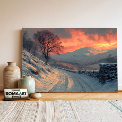 Scottish Highlands Winter Sunset Landscape Oil Painting - image 3