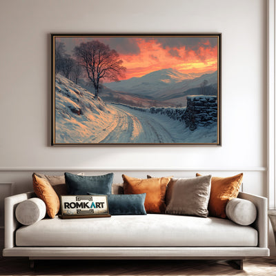 Scottish Highlands Winter Sunset Landscape Oil Painting - image 4