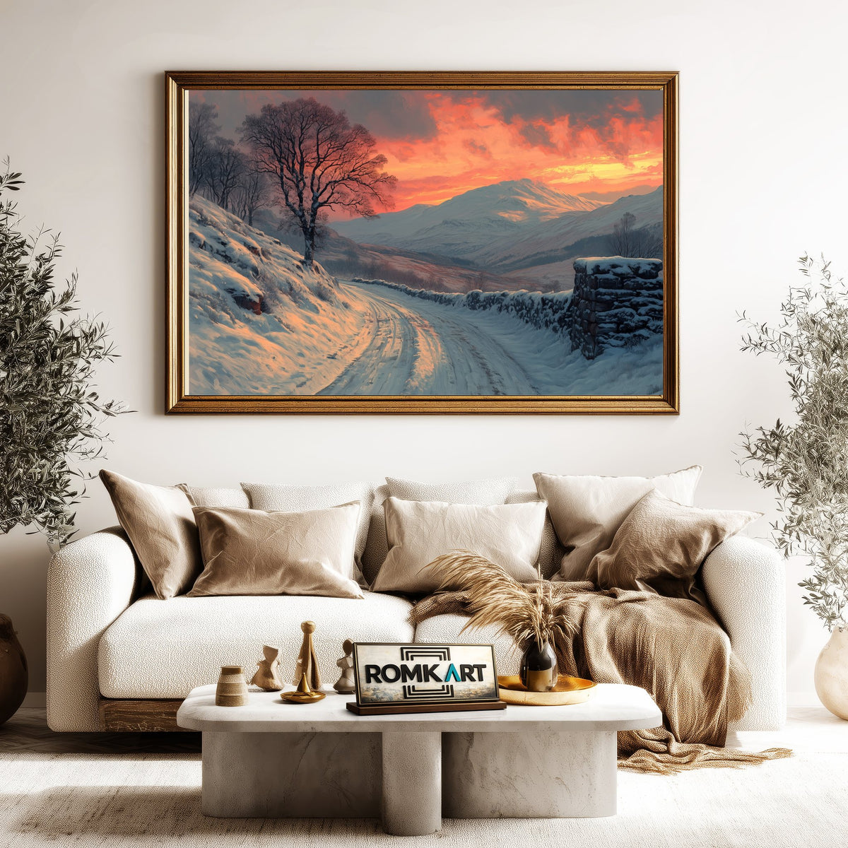 Scottish Highlands Winter Sunset Landscape Oil Painting - image 5