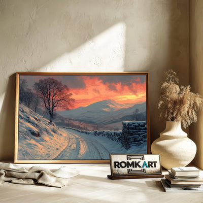 Scottish Highlands Winter Sunset Landscape Oil Painting - image 6