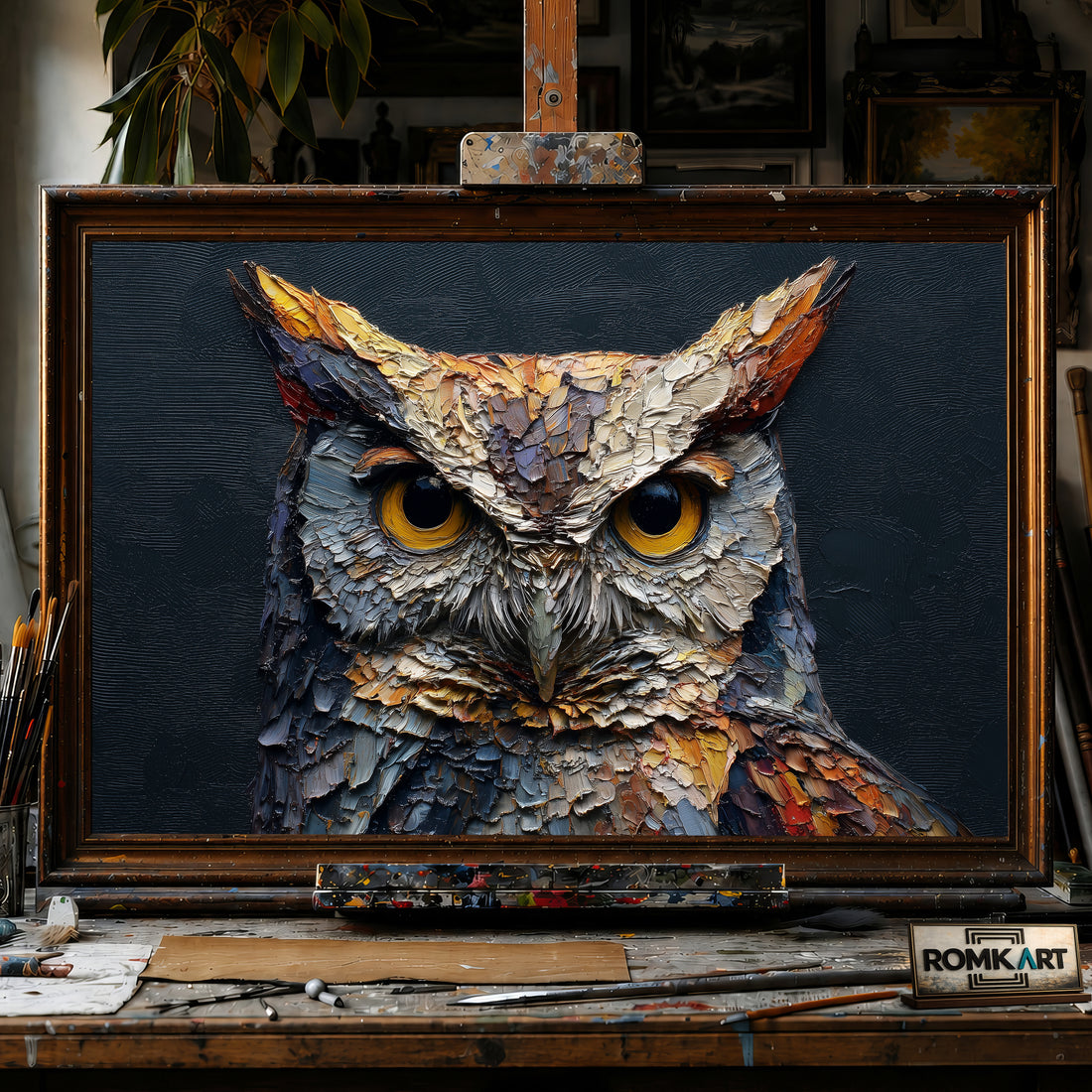 Screech Owl hand-painted oil painting on canvas