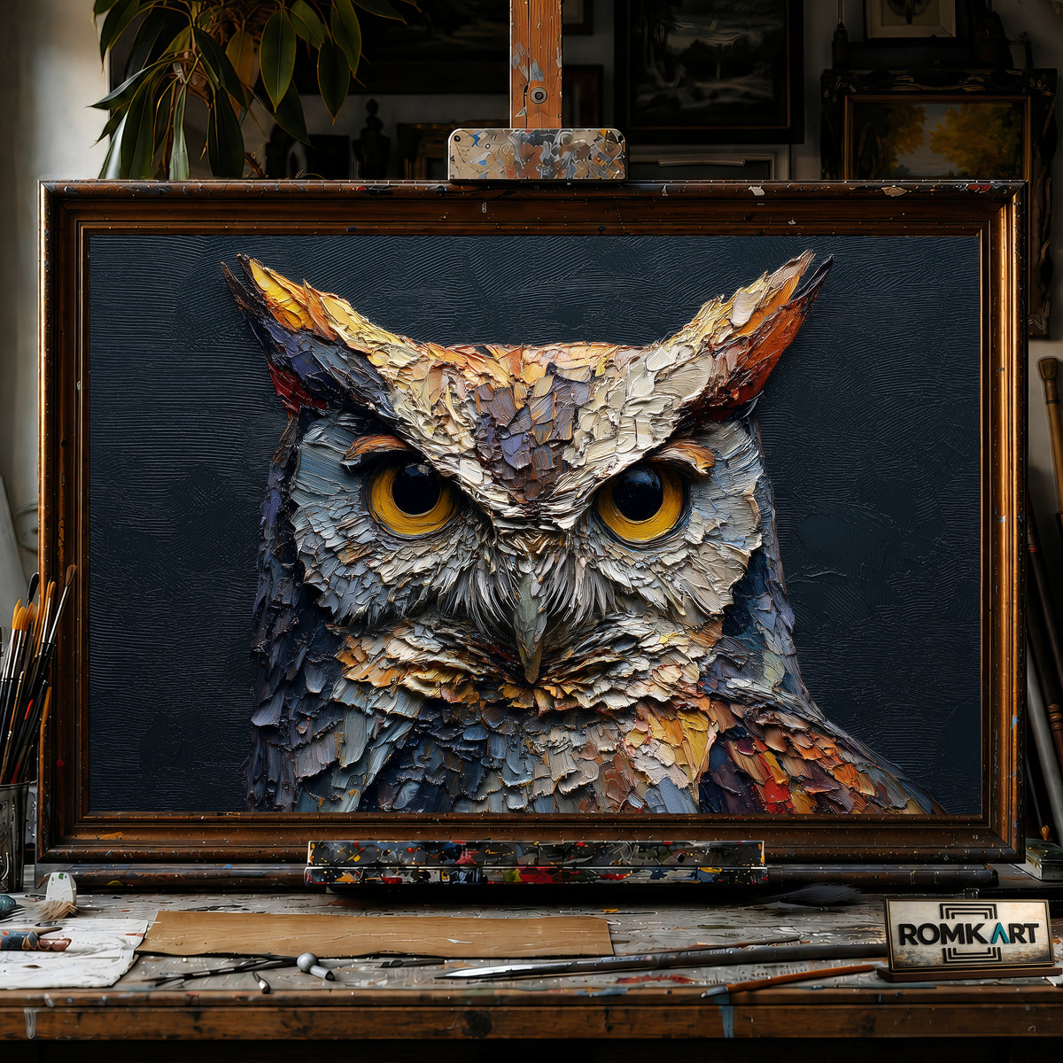Screech Owl hand-painted oil painting on canvas