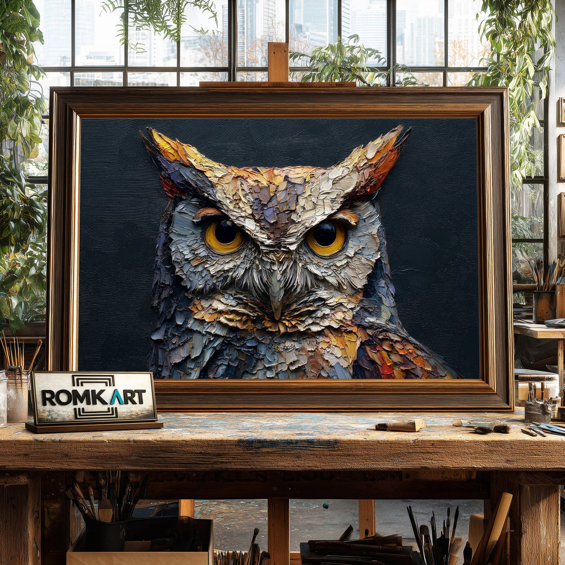 Screech Owl hand-painted oil painting on canvas