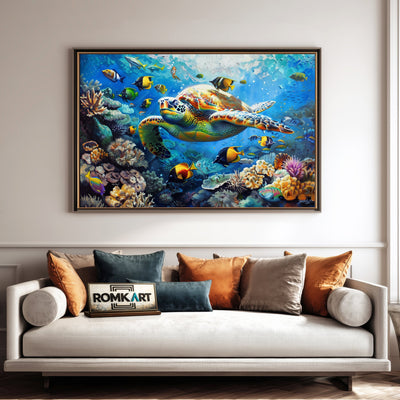 Sea Turtle and Underwater landscape Marine Life Oil Painting - image 4