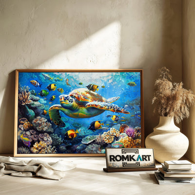 Sea Turtle and Underwater landscape Marine Life Oil Painting - image 6