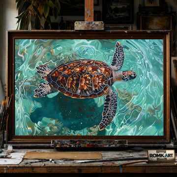 Sea Turtle Under Water hand-painted oil painting on canvas