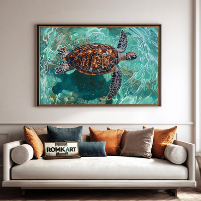 Sea Turtle Under Water Marine Life Oil Painting - image 4