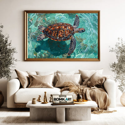 Sea Turtle Under Water Marine Life Oil Painting - image 5