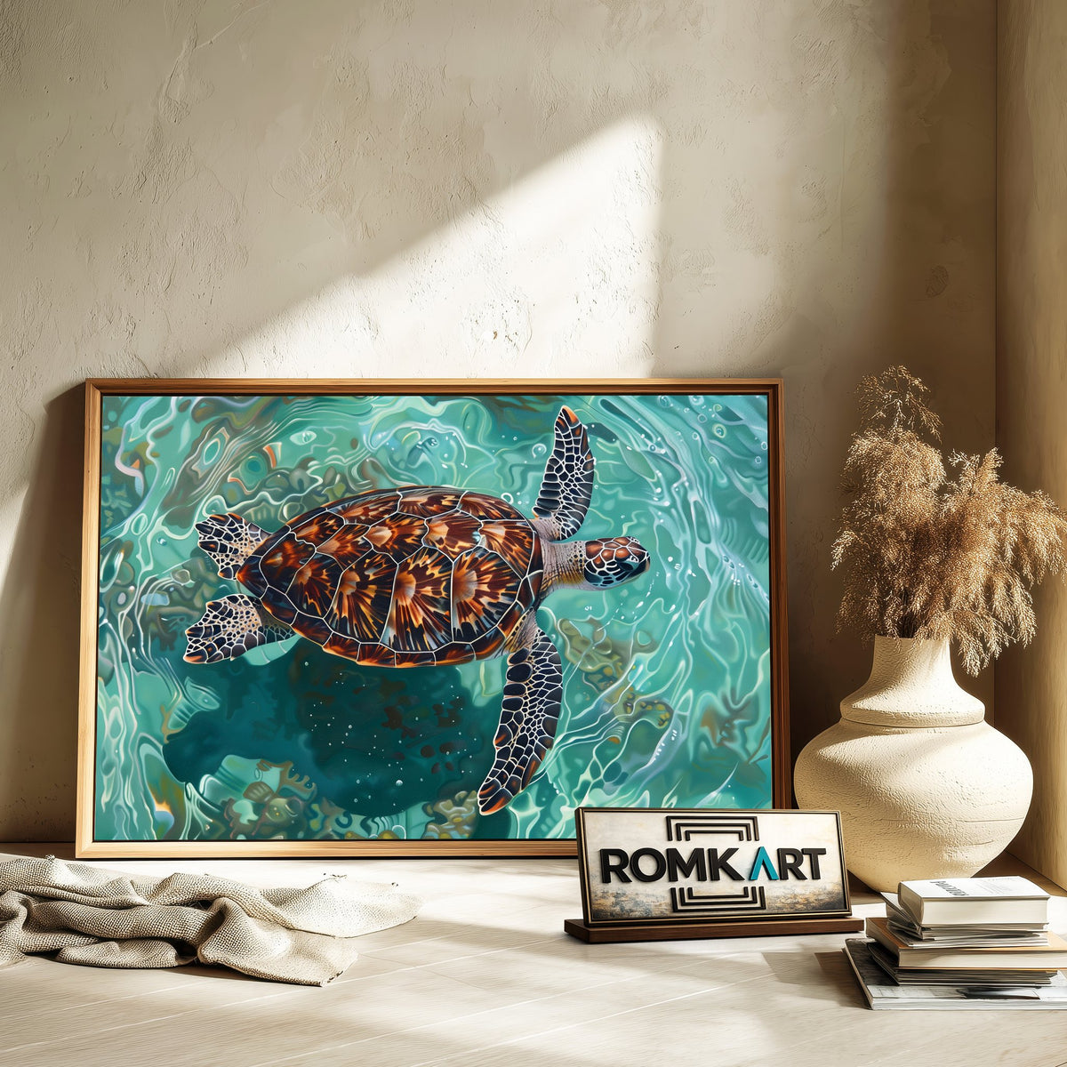 Sea Turtle Under Water Marine Life Oil Painting - image 6
