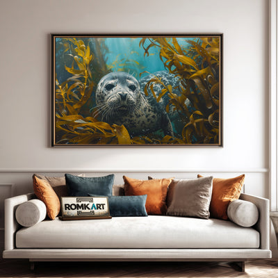 Seal Underwater Kelp Forest Marine Life Oil Painting - image 4