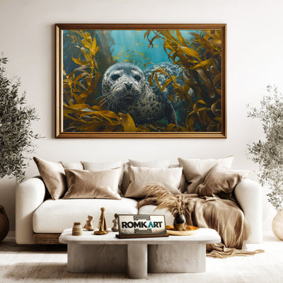 Seal Underwater Kelp Forest Marine Life Oil Painting - image 5