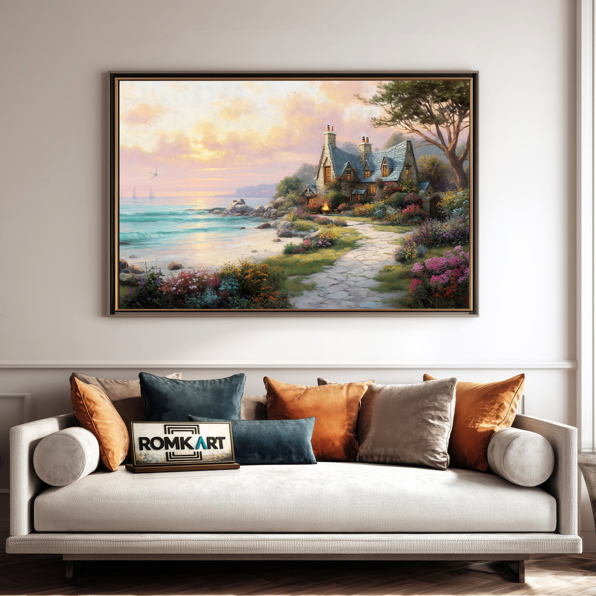 Seaside Villas Seascape Oil Painting - image 4