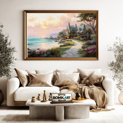 Seaside Villas Seascape Oil Painting - image 5