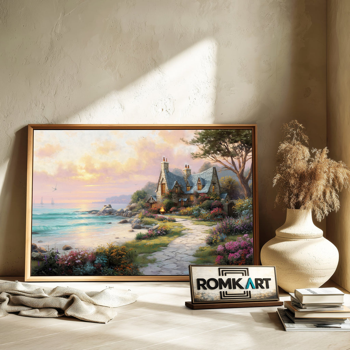 Seaside Villas Seascape Oil Painting - image 6
