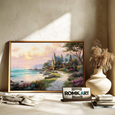Seaside Villas Seascape Oil Painting - image 6