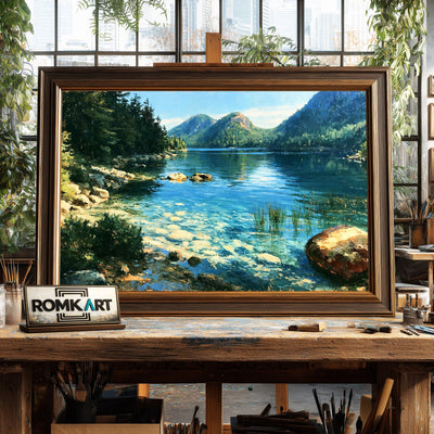 Serene Acadia National Park Lakescape Waterscape Oil Painting - image 2