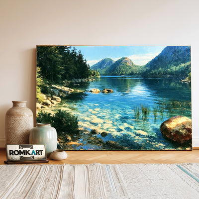 Serene Acadia National Park Lakescape Waterscape Oil Painting - image 3