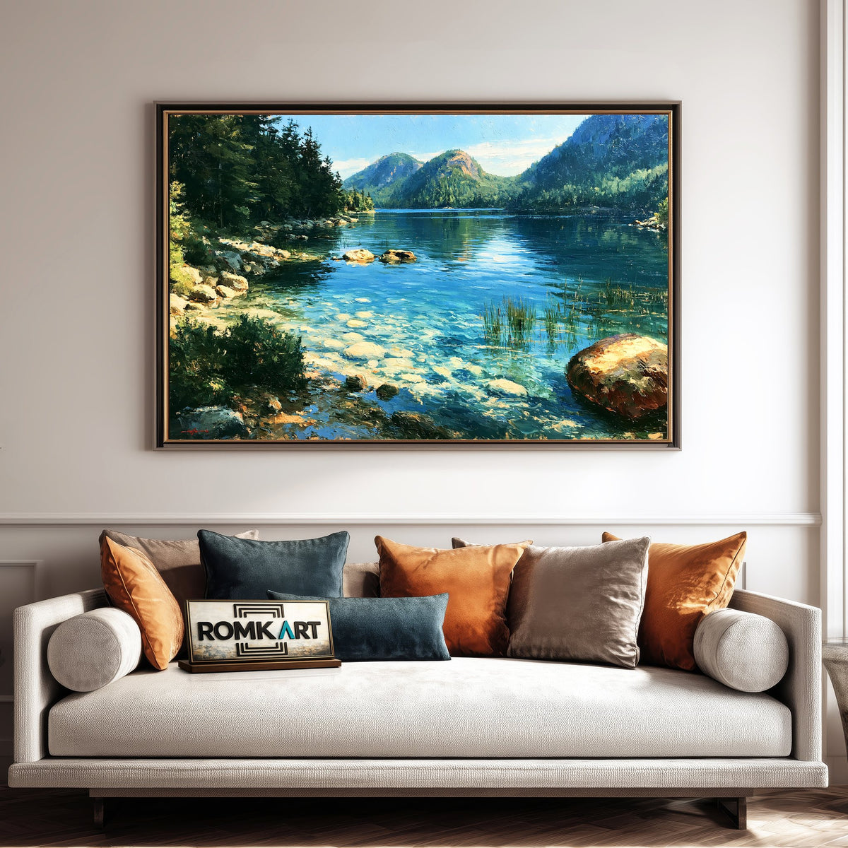 Serene Acadia National Park Lakescape Waterscape Oil Painting - image 4