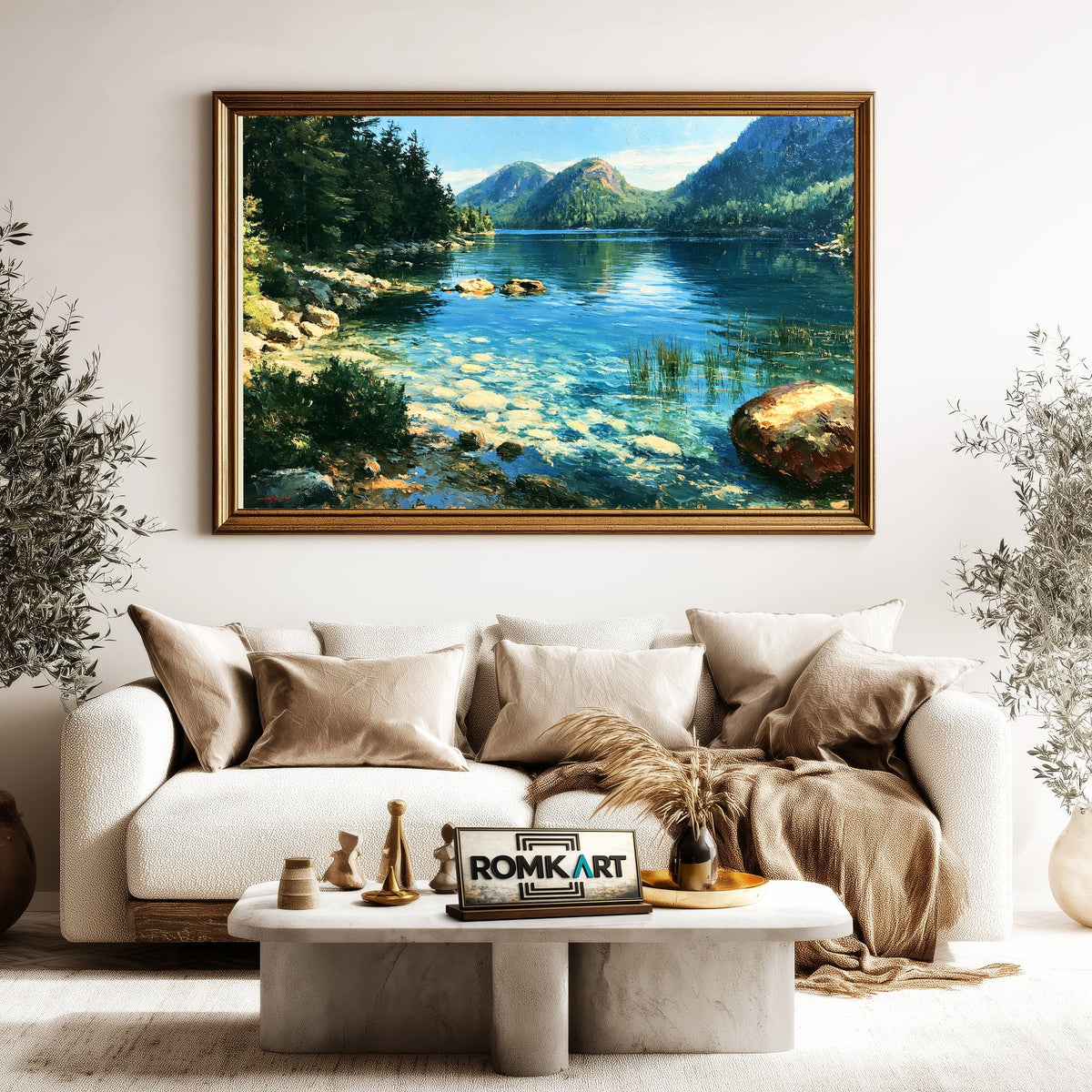 Serene Acadia National Park Lakescape Waterscape Oil Painting - image 5