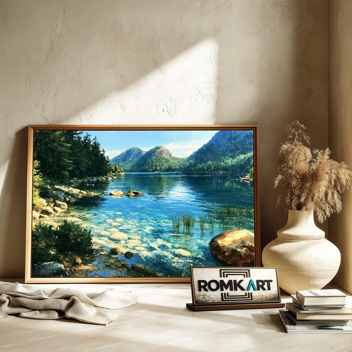 Serene Acadia National Park Lakescape Waterscape Oil Painting - image 6