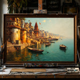 Serene Banaras Ghats hand-painted oil painting on canvas