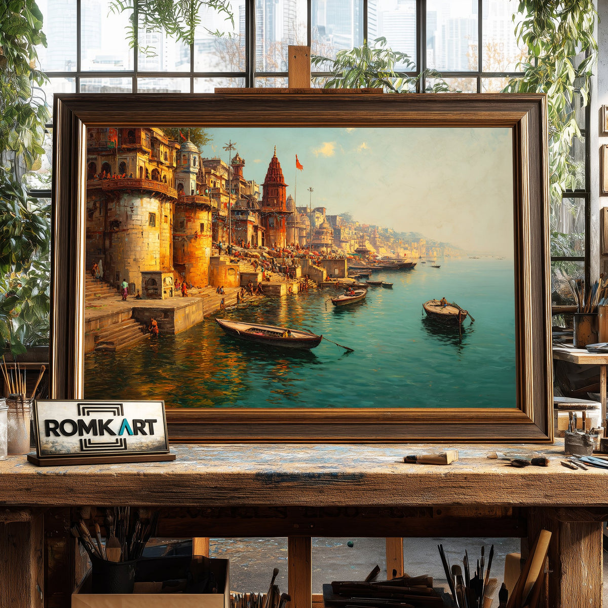 Serene Banaras Ghats Asian Art Oil Painting - image 2
