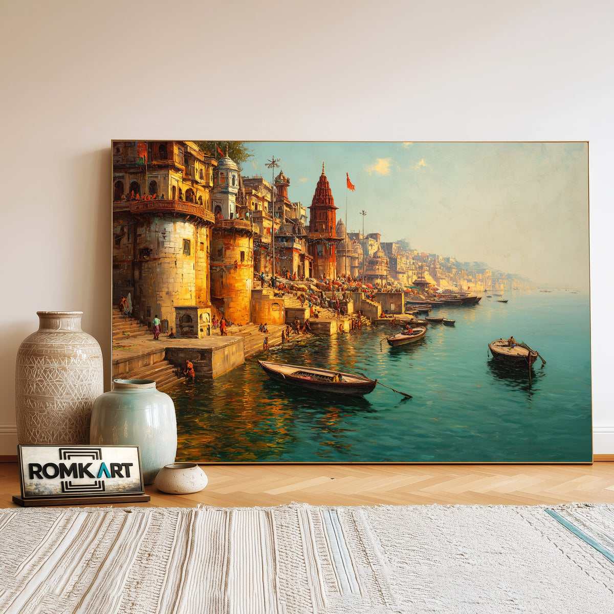Serene Banaras Ghats Asian Art Oil Painting - image 3