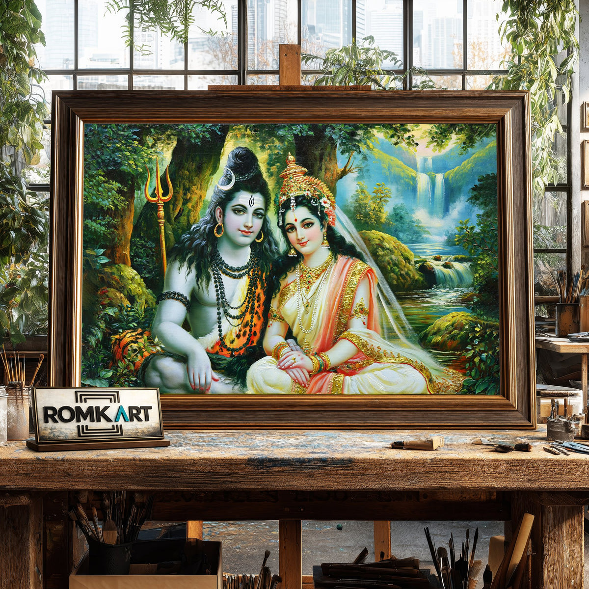 Shiva and Parvati Lord Hindu Oil Painting - image 2