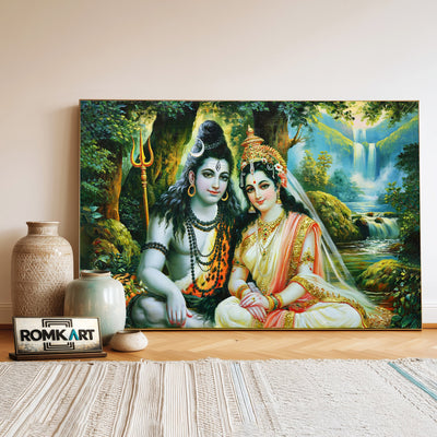Shiva and Parvati Lord Hindu Oil Painting - image 3